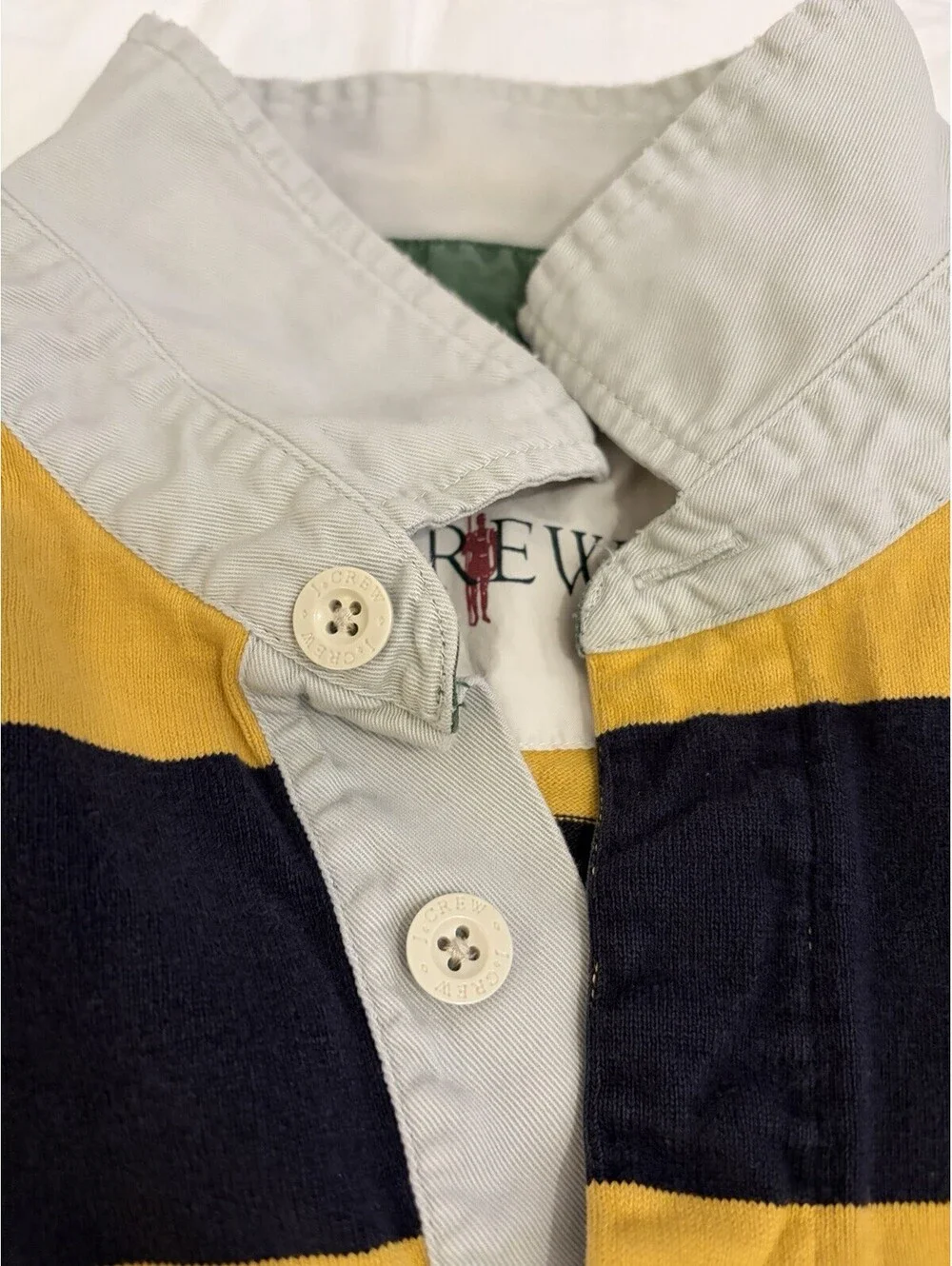 Vintage 90s J Crew Rugby Shirt Men's XLT Blue Yellow Striped Faded Well Worn